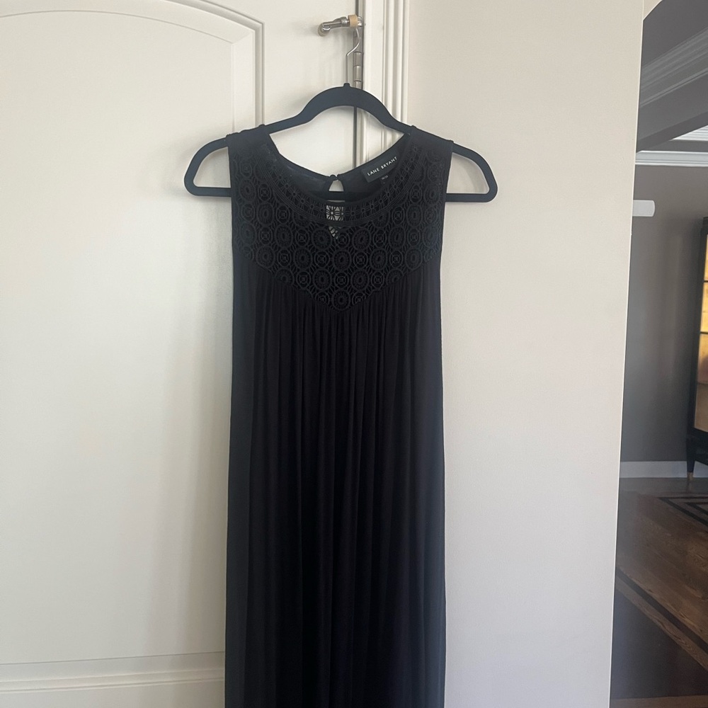 Lane Bryant Black Sleeveless Dress crochet details drapey size 18/20